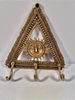 Brass Sunface Triangle Wall Hook - Gold